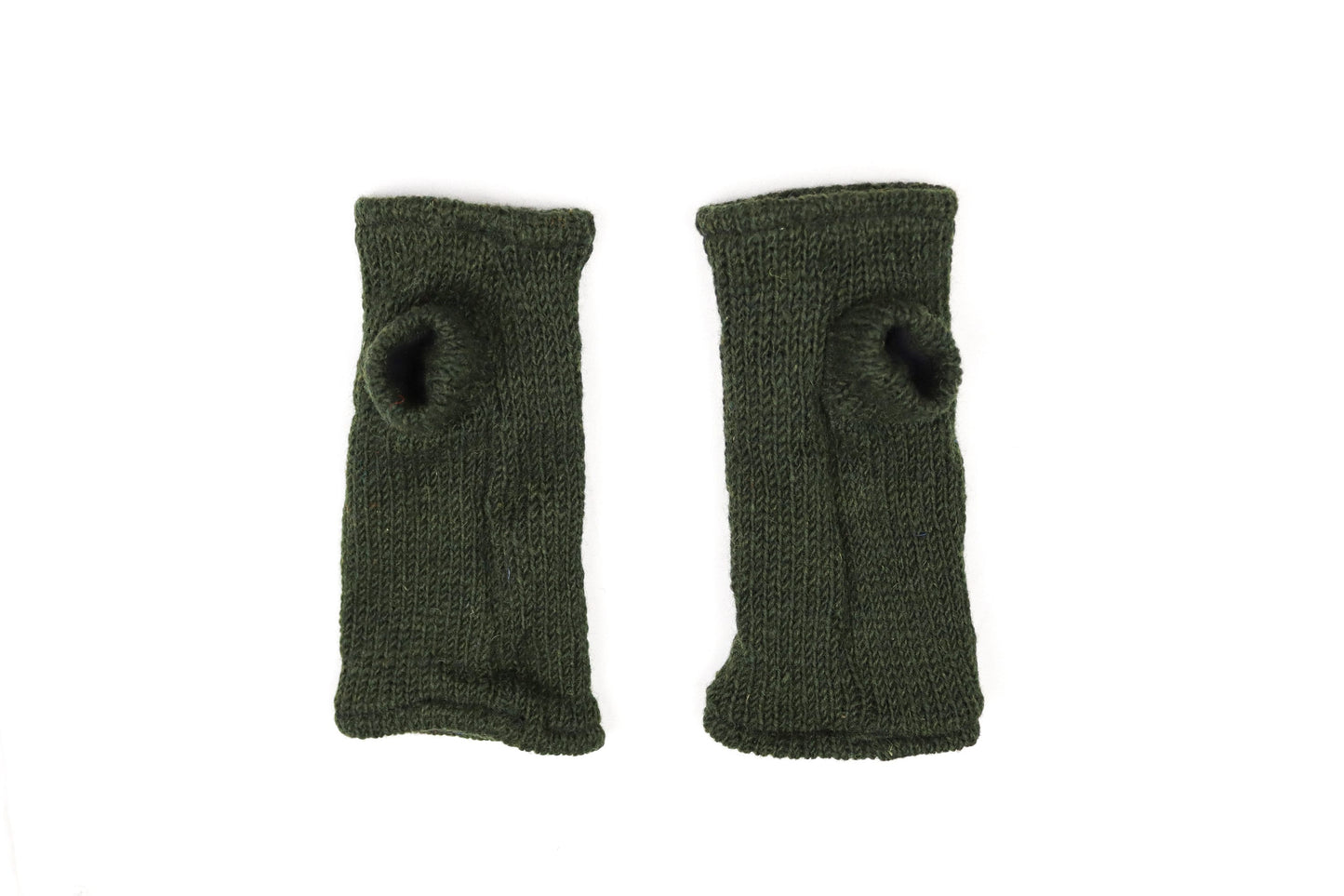 Fleece Lined Knitted Wrist Warmers - Dark Green - Bare Canvas