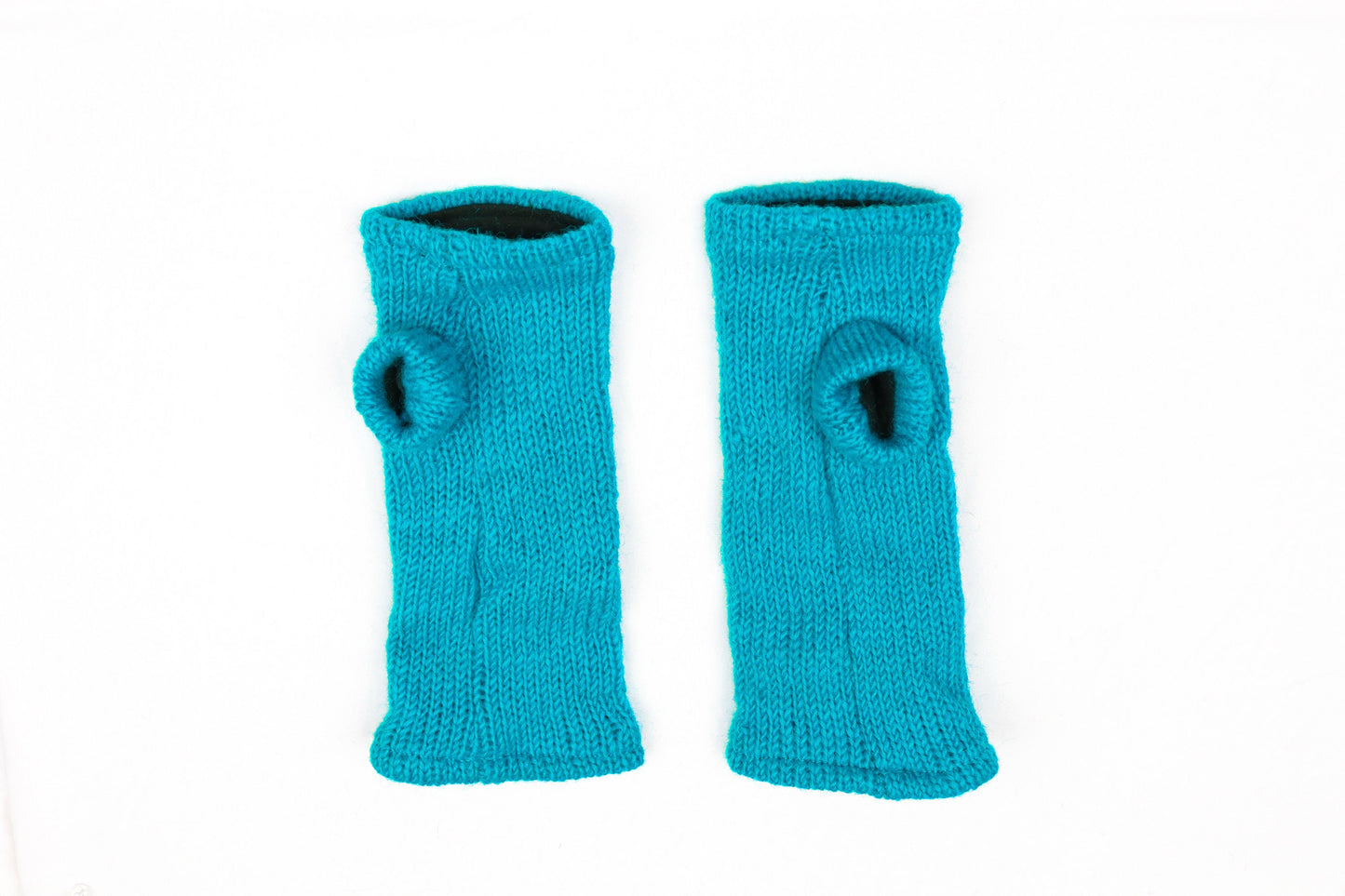 Fleece Lined Knitted Wrist Warmers - Turquoise - Bare Canvas
