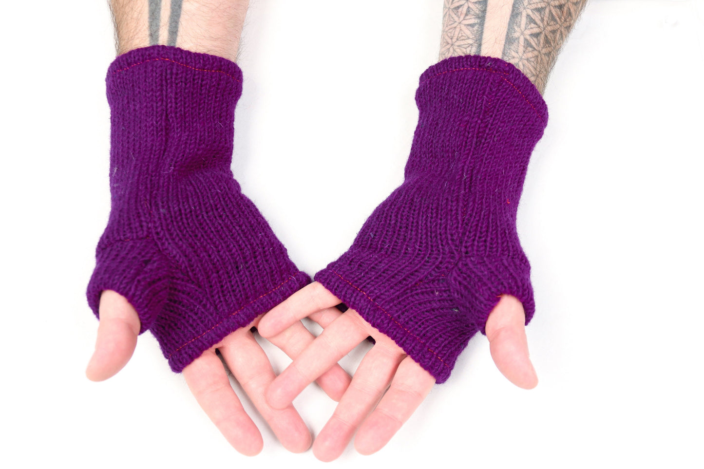 Fleece Lined Knitted Wrist Warmers - Purple - Bare Canvas