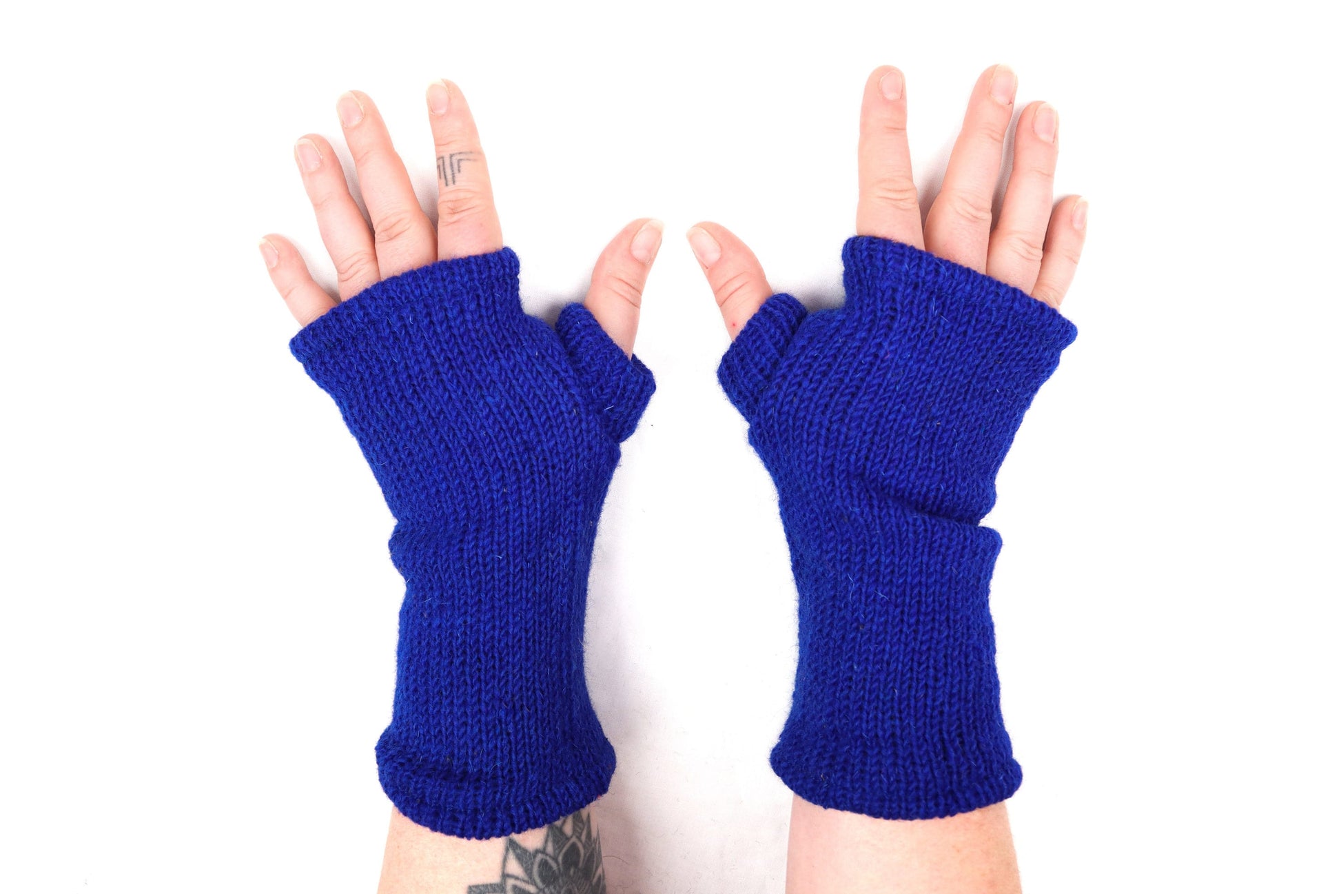 Fleece Lined Knitted Wrist Warmers - Blue - Bare Canvas