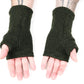 Fleece Lined Knitted Wrist Warmers - Dark Green - Bare Canvas