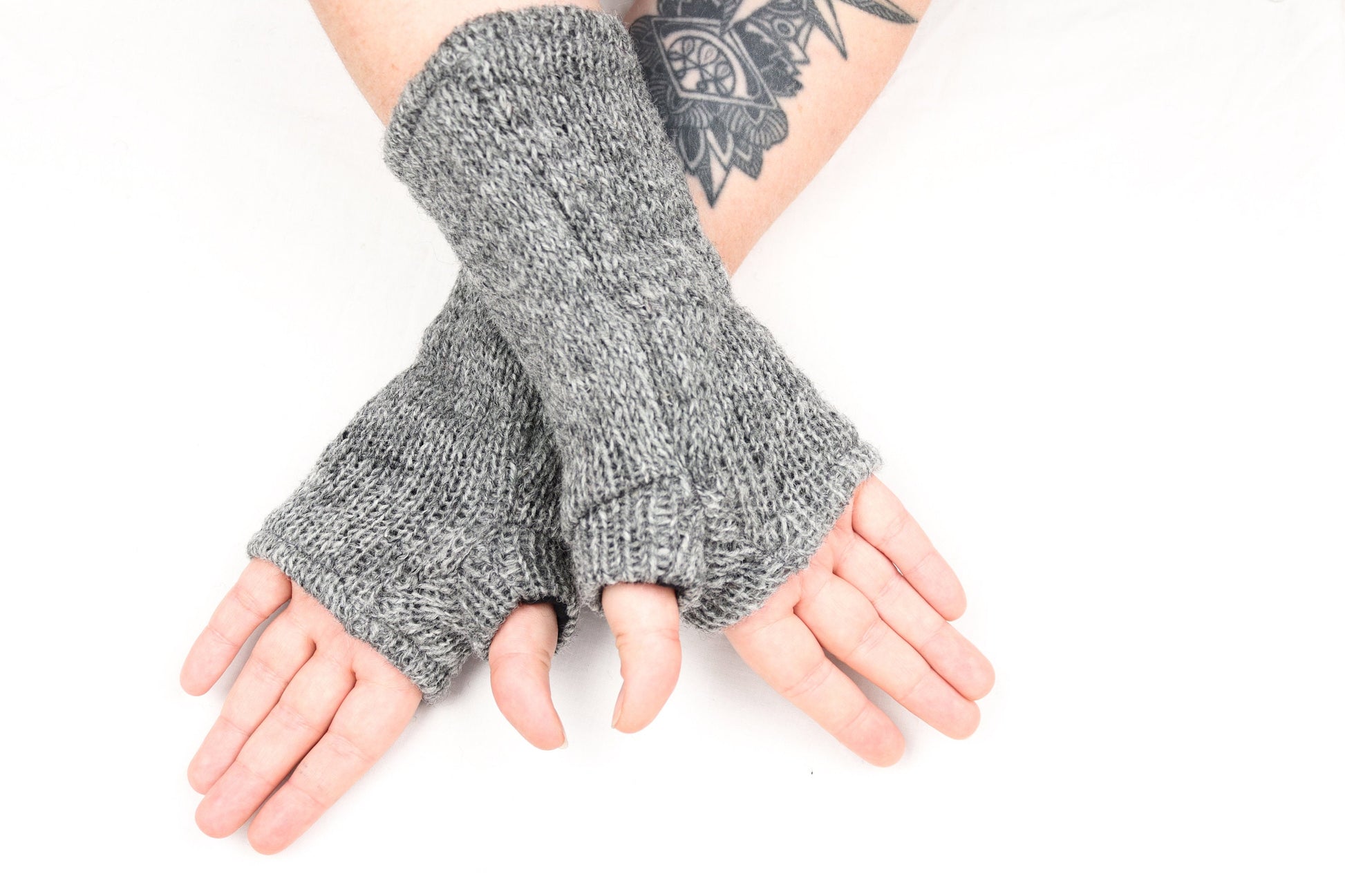 Fleece Lined Knitted Wrist Warmers - Grey - Bare Canvas
