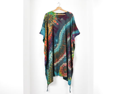 Short Summer Poncho Tie-Dye Dress / Top - Charcoal Grey Rainbow