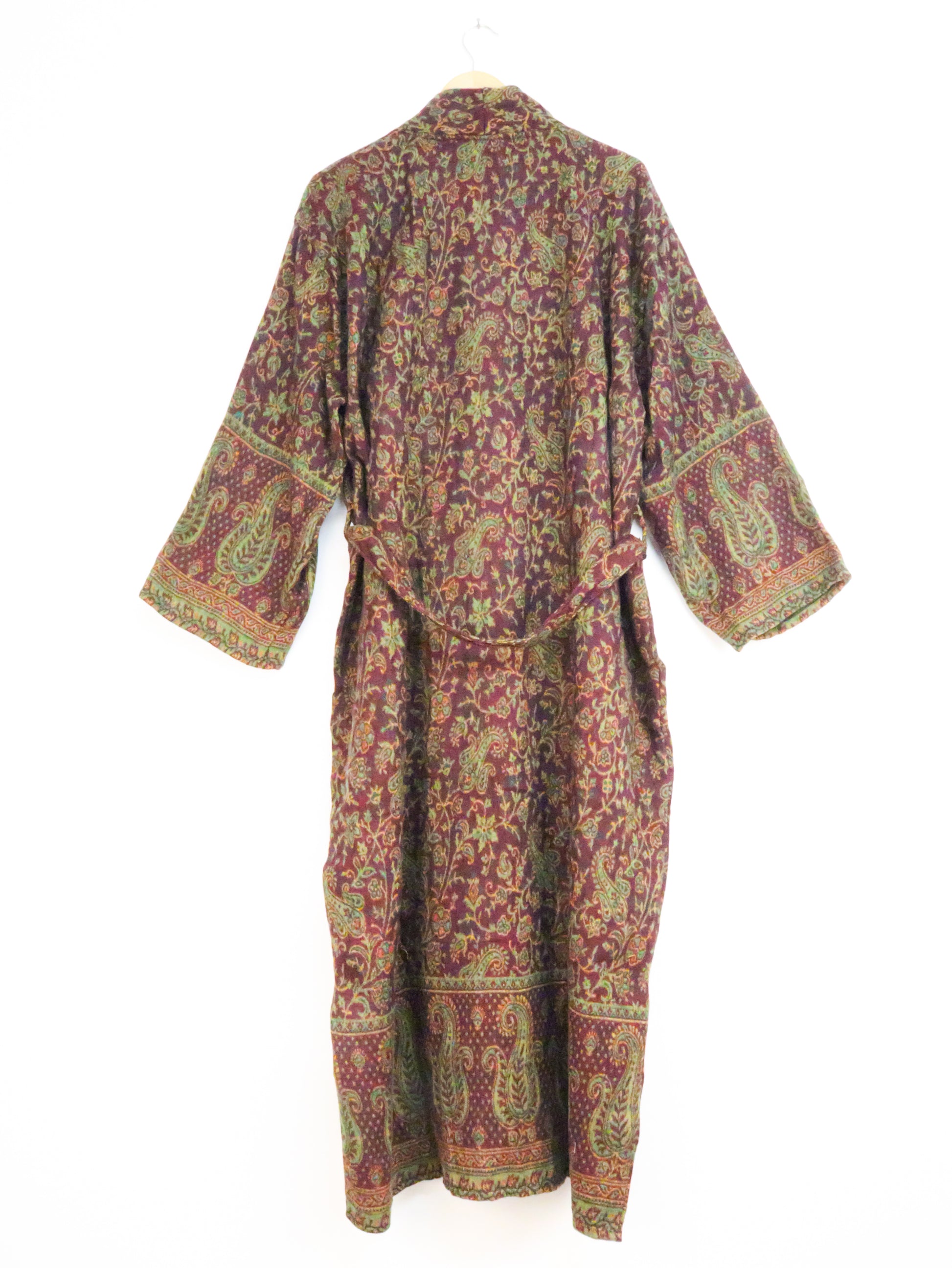 Blanket Kimono Robe Boho Dressing Gown - Burgundy Green and Gold Bare Canvas Blanket Kimono Robe Boho Dressing Gown - Burgundy Green and Gold Bare Canvas