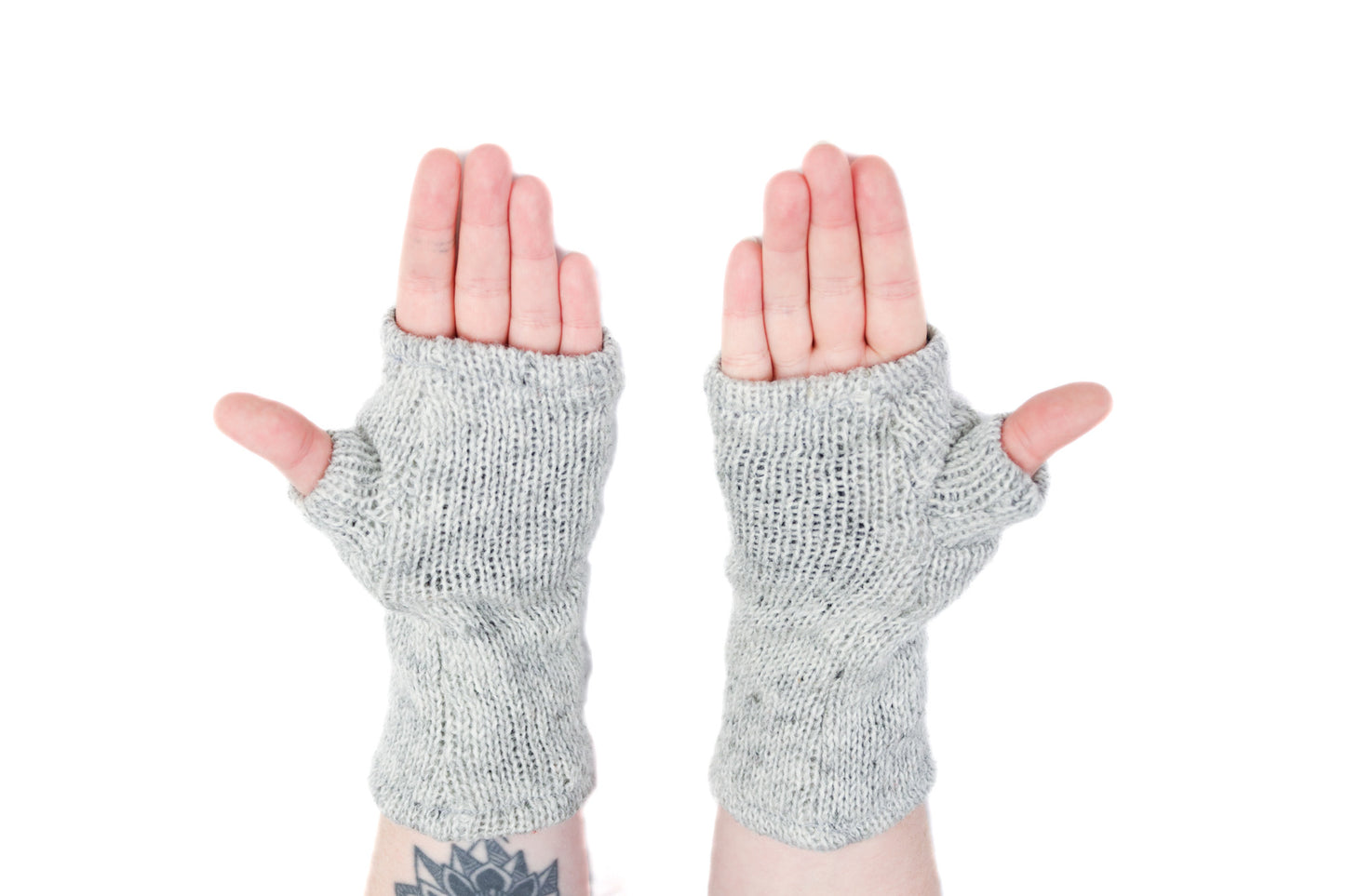 Chauffe-poignets tricotés doublés de polaire - Gris clair