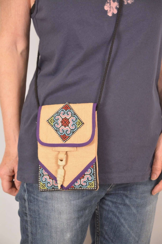 Small Hemp Cross-stitch Passport Bag - Purple - Bare Canvas