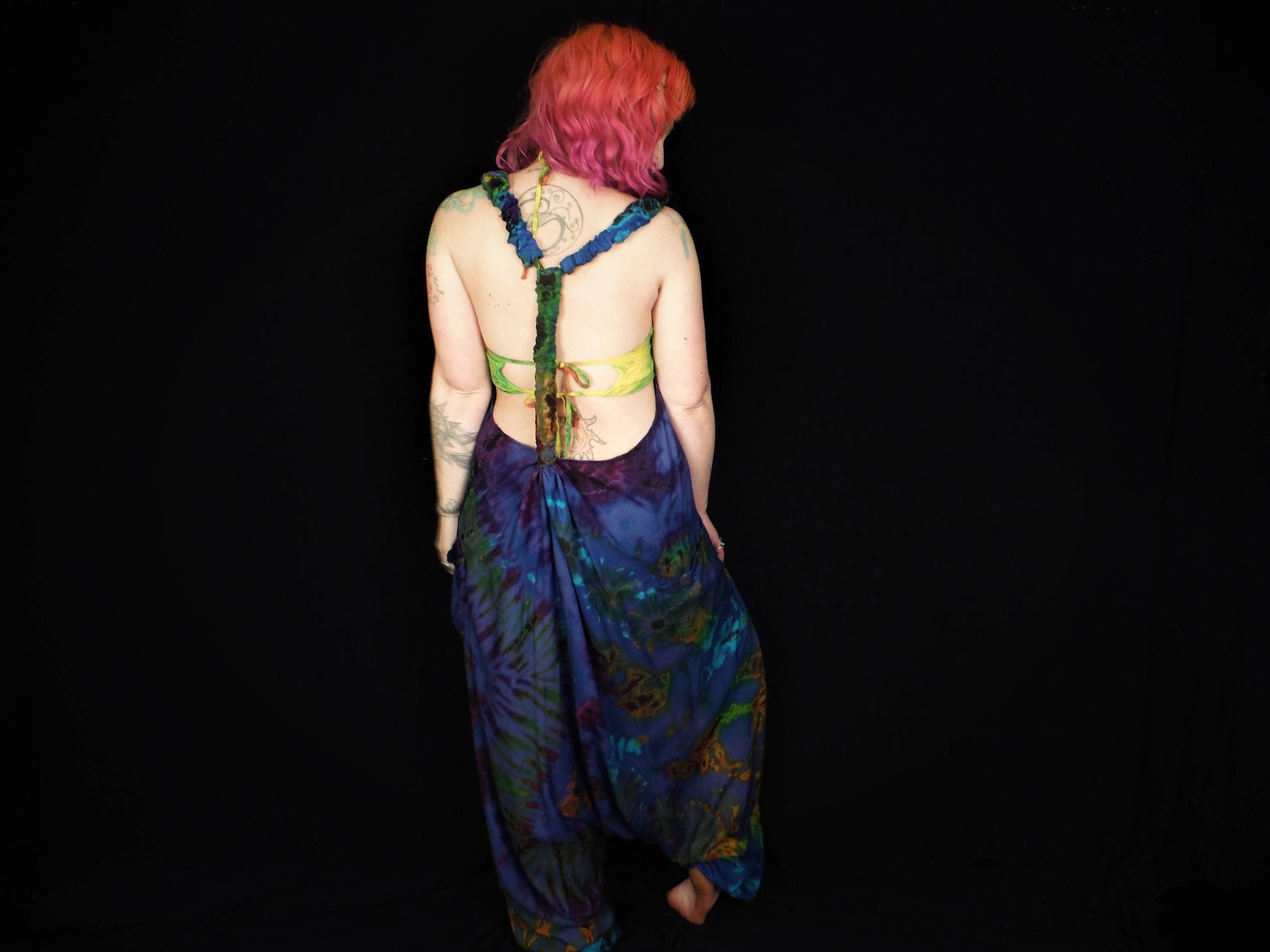 Tie-Dye Harem Dungarees - Mid-Blue Rainbow - Bare Canvas