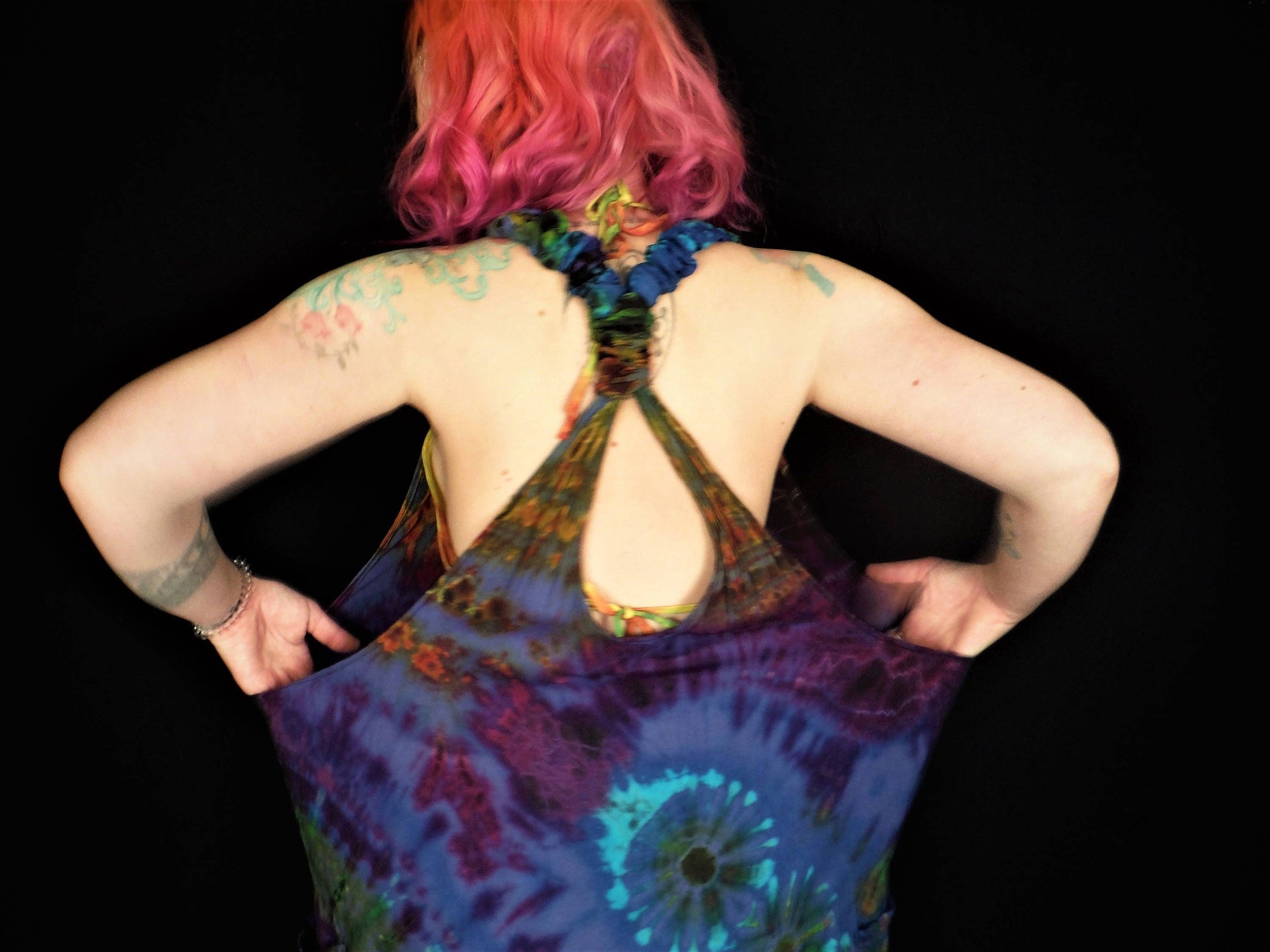 Tie-Dye Harem Dungarees - Mid-Blue Rainbow - Bare Canvas