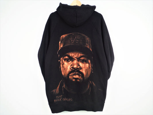Hand Painted Bleach Art Ice Cube Portrait Hoodie - Black XL - Bare Canvas