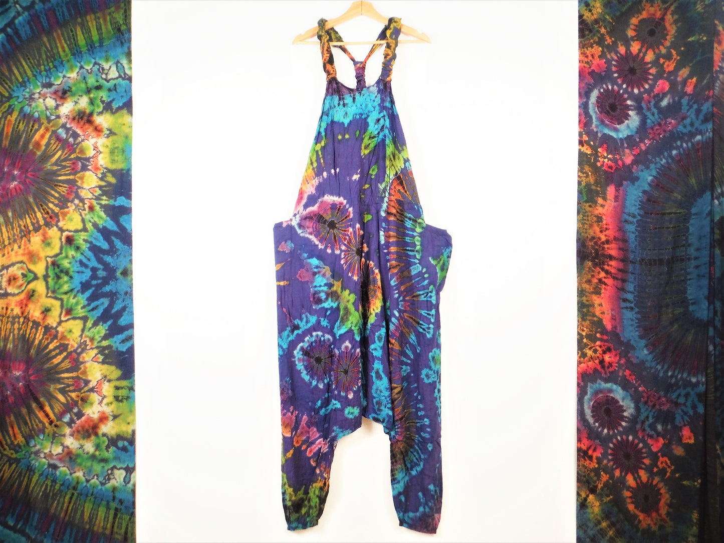 Tie-Dye Harem Dungarees - Mid-Blue Rainbow - Bare Canvas