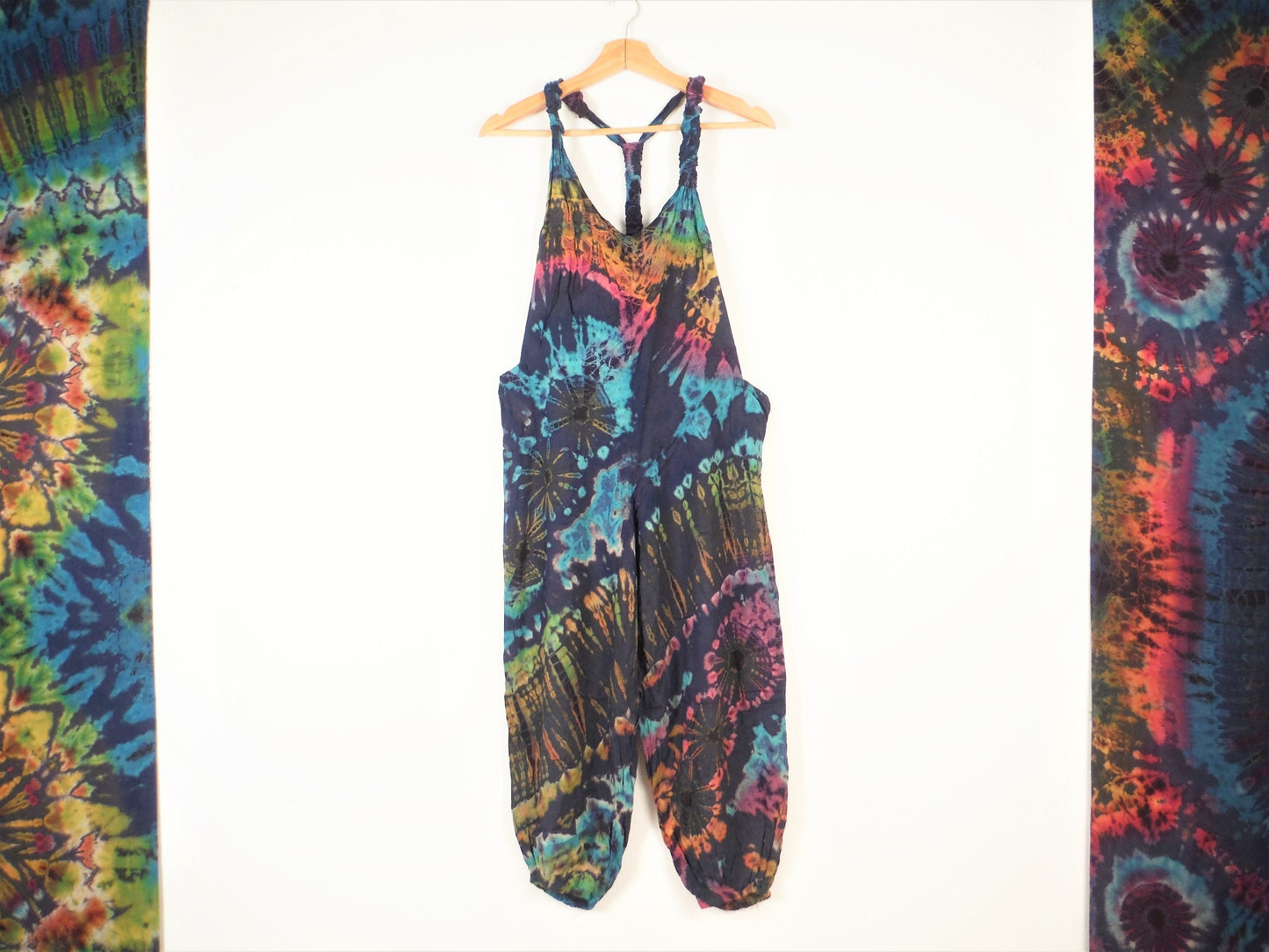 Children's Tie-Dye Dungarees - Navy Blue Rainbow Age 3-4, 5-6, 7-8, 9-11, - Bare Canvas