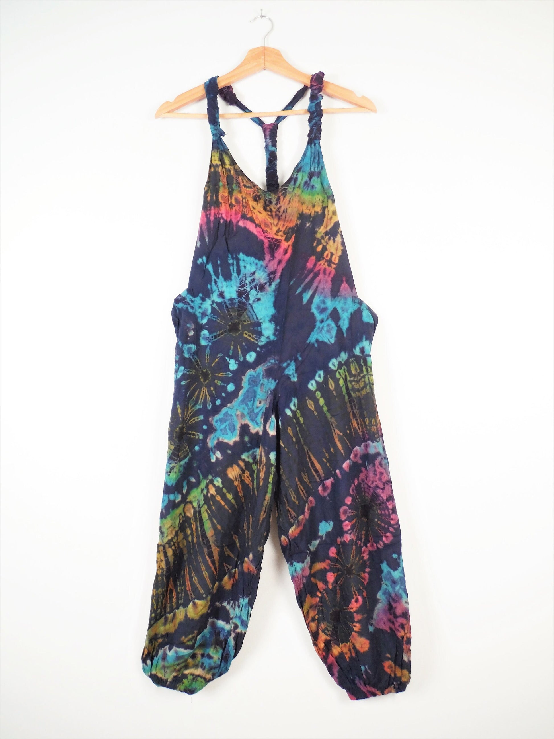 Children's Tie-Dye Dungarees - Navy Blue Rainbow Age 3-4, 5-6, 7-8, 9-11, - Bare Canvas