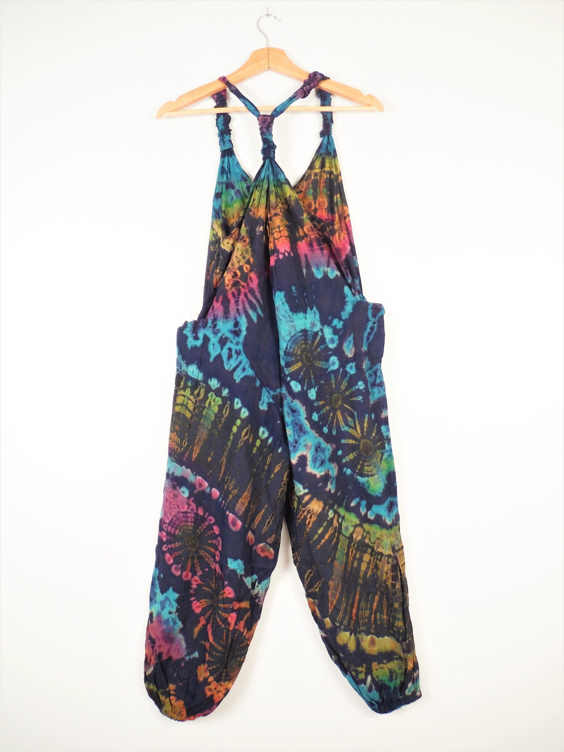 Children's Tie-Dye Dungarees - Navy Blue Rainbow Age 3-4, 5-6, 7-8, 9-11, - Bare Canvas