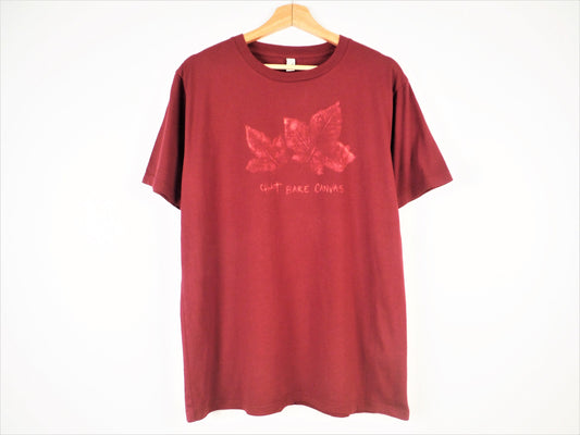 T-Shirt Feuille En Coton Biologique Imprimé à La Main - Vin Rouge L