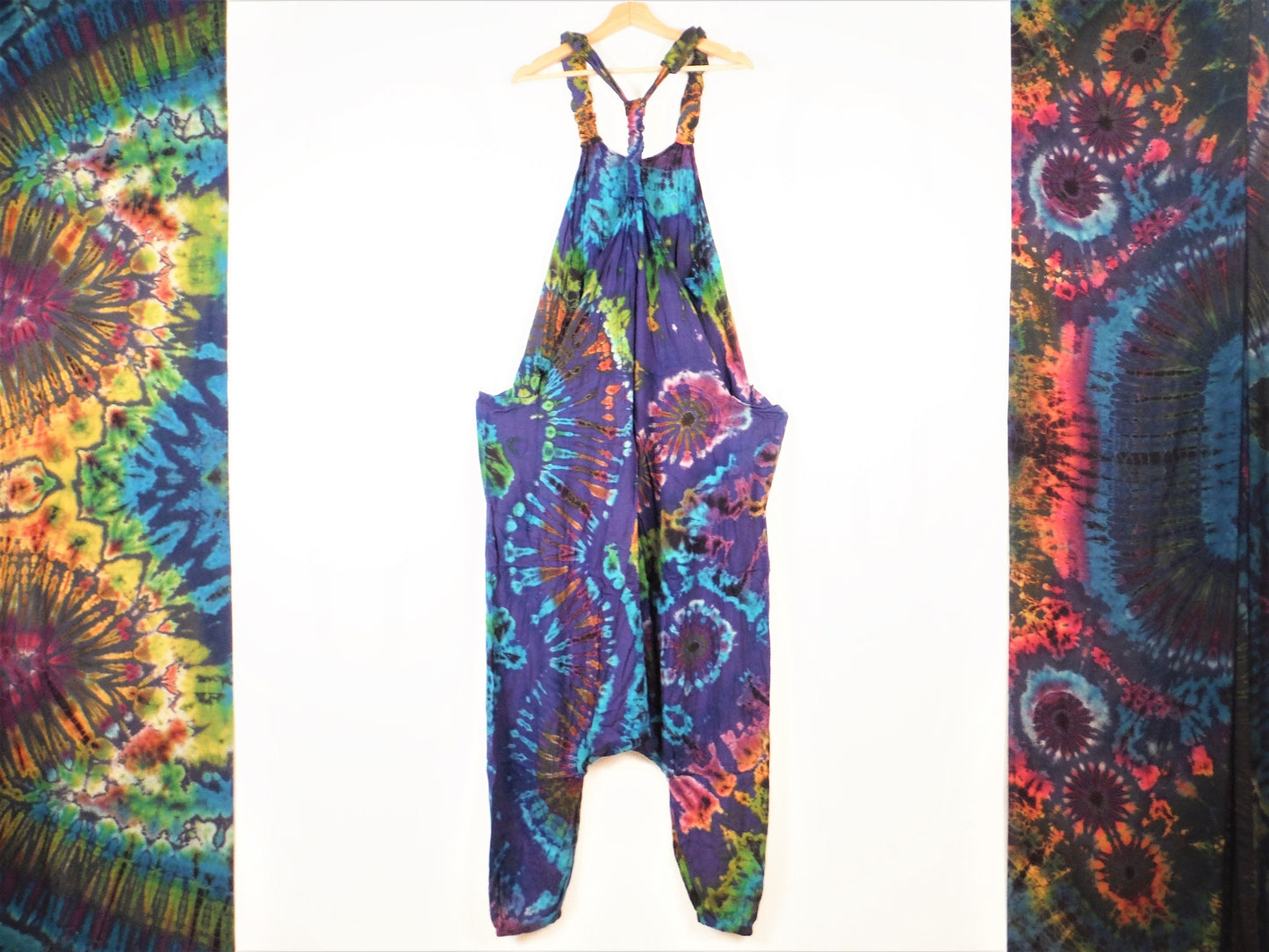 Tie-Dye Harem Dungarees - Mid-Blue Rainbow - Bare Canvas