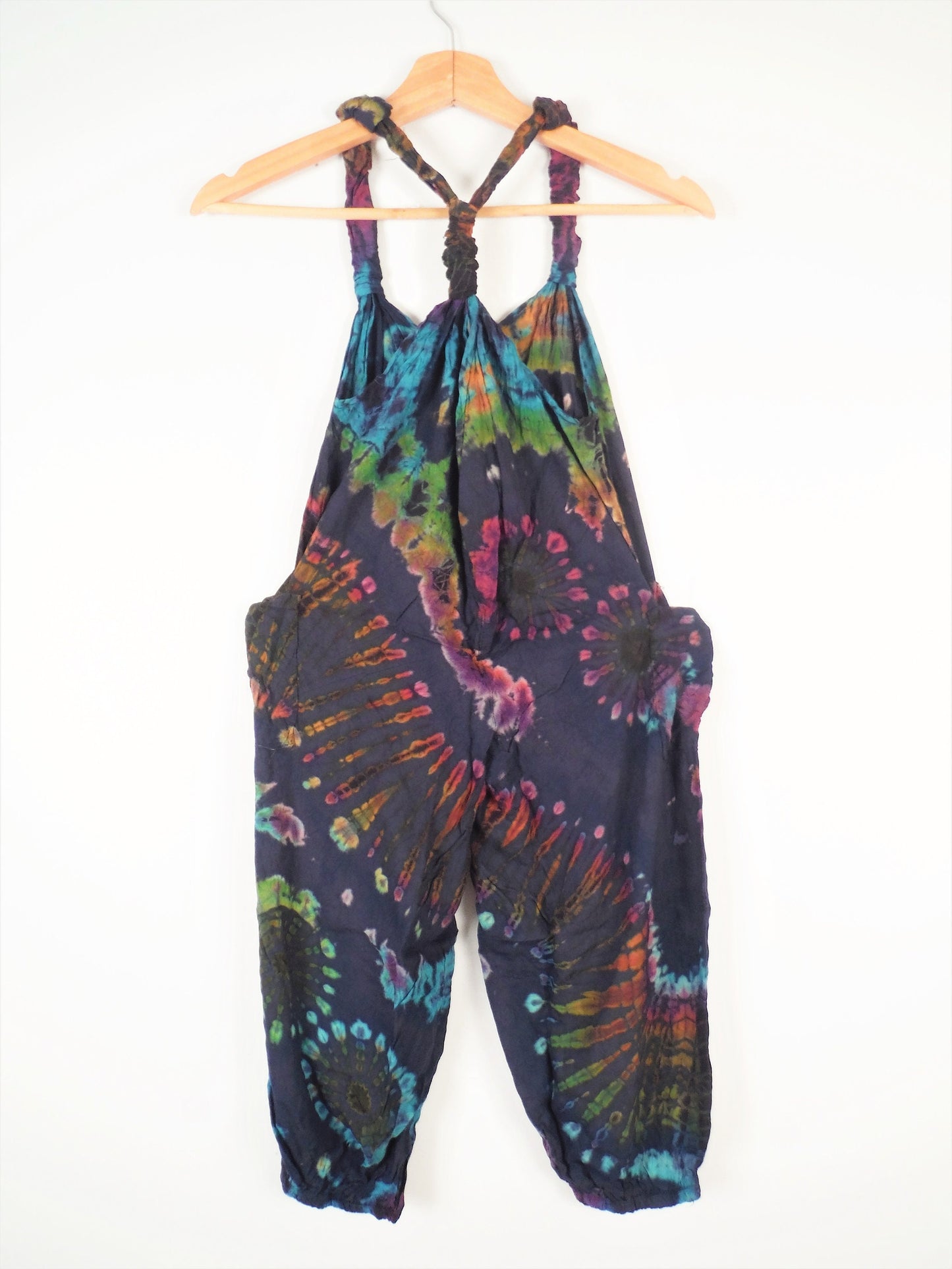 Children's Tie-Dye Dungarees - Navy Blue Rainbow Age 3-4, 5-6, 7-8, 9-11, - Bare Canvas