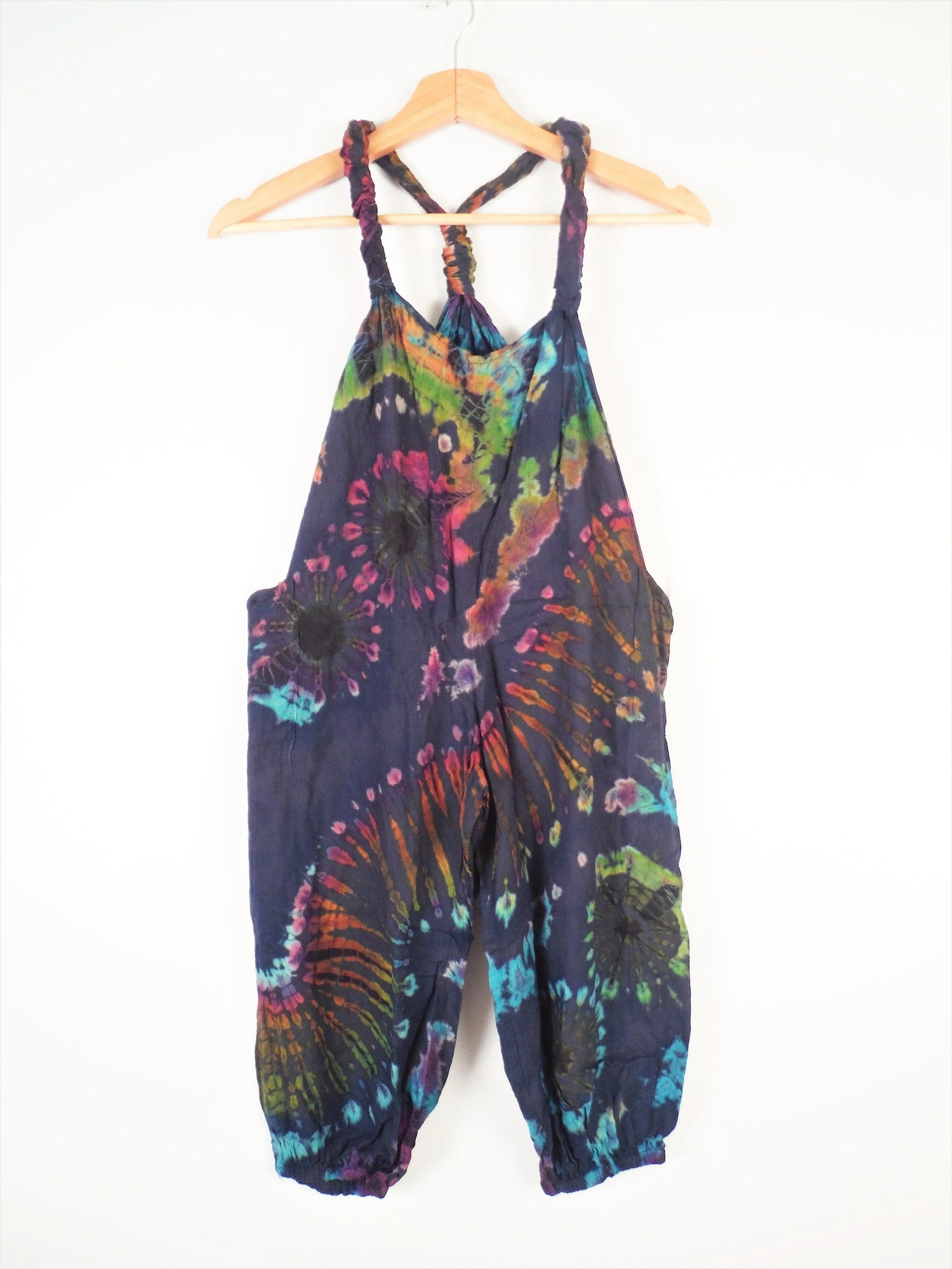 Children's Tie-Dye Dungarees - Navy Blue Rainbow Age 3-4, 5-6, 7-8, 9-11, - Bare Canvas