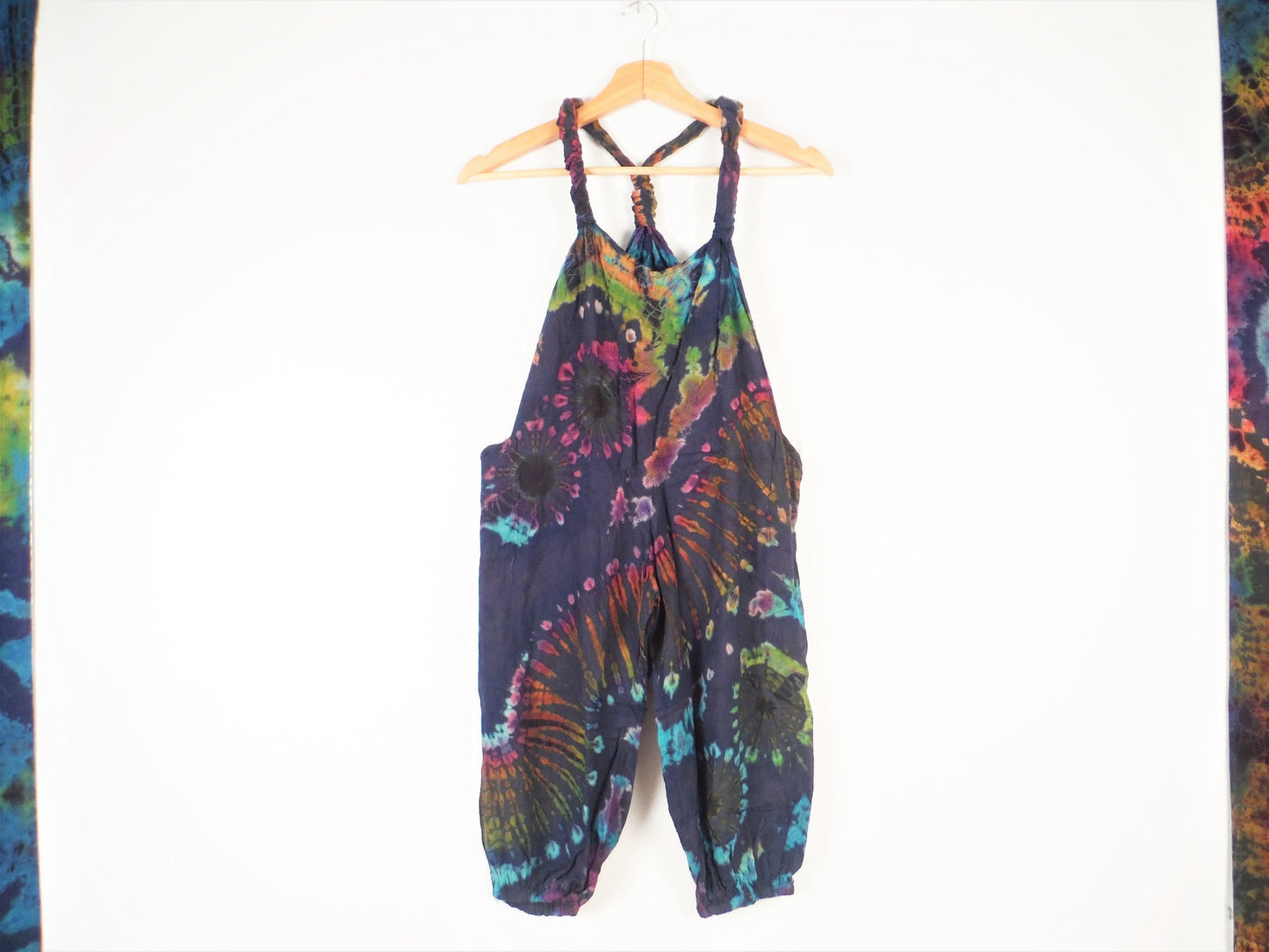 Children's Tie-Dye Dungarees - Navy Blue Rainbow Age 3-4, 5-6, 7-8, 9-11, - Bare Canvas