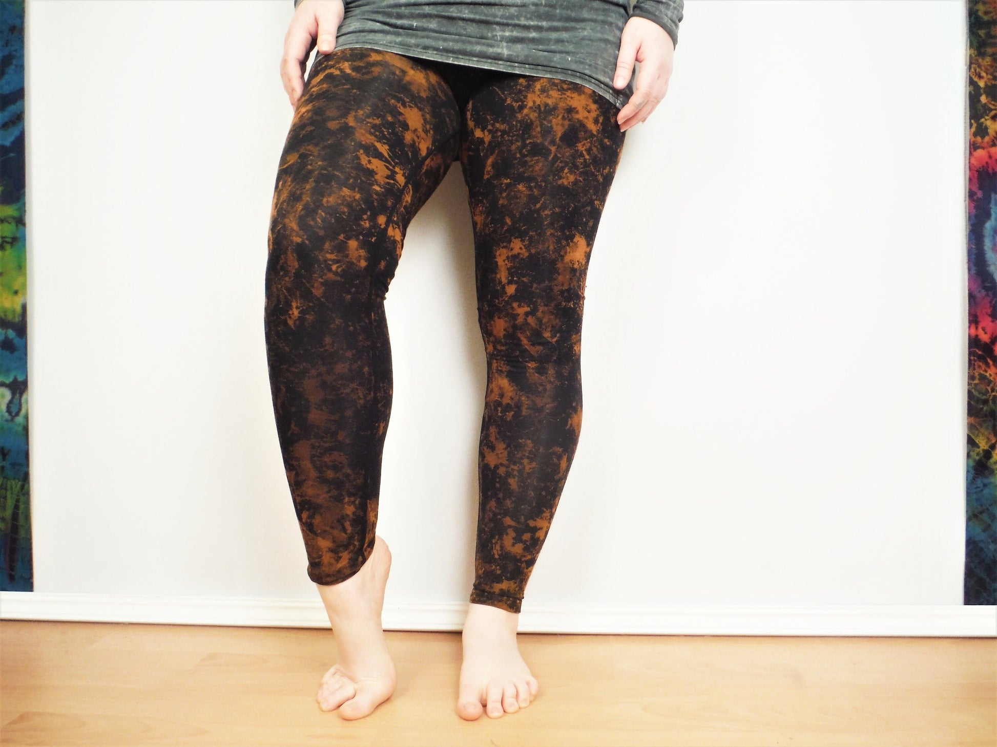 Hand Dyed Mottled Bleach Leggings - Black - Bare Canvas