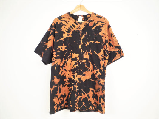 T-shirt Bleach Tie-Dye - Noir et Orange (Coton épais du commerce équitable) XXL