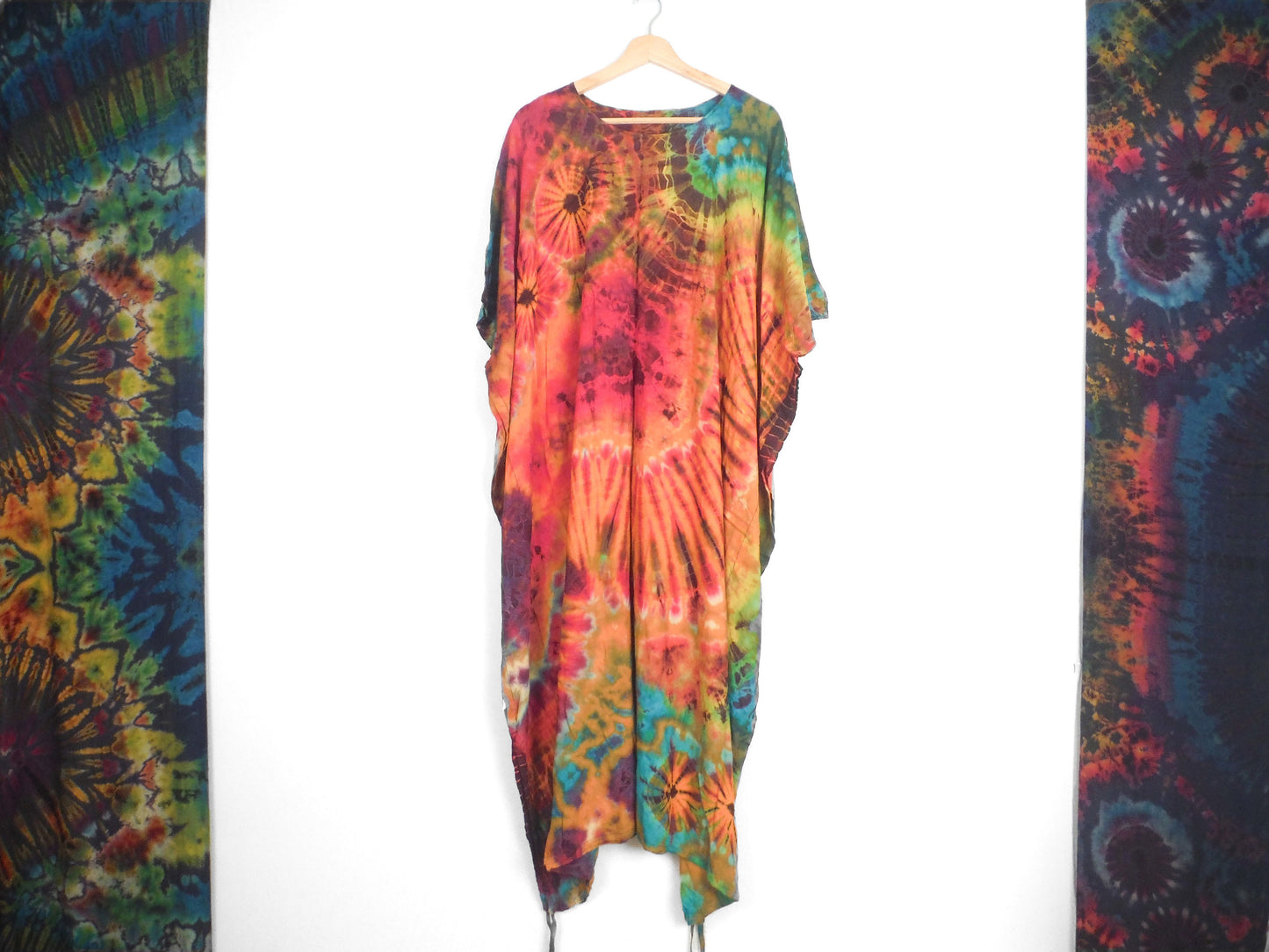 Robe / Haut Poncho Tie-Dye Long Été - Orange Arc-en-Ciel