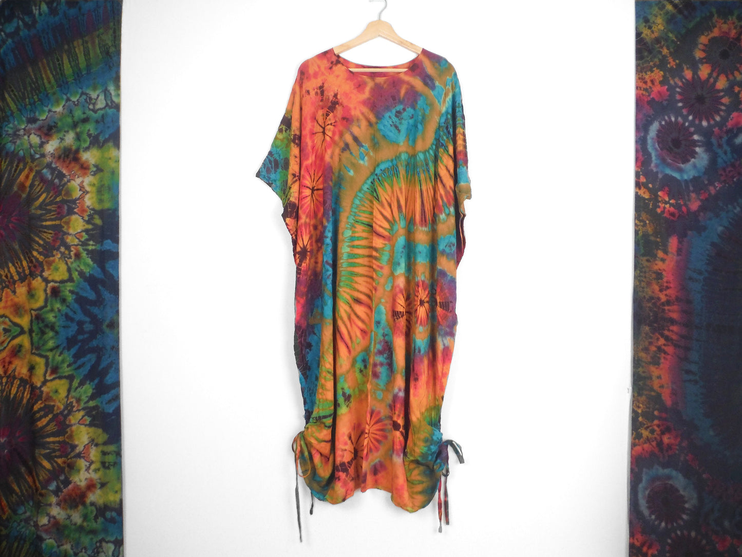 Robe / Haut Poncho Tie-Dye Long Été - Orange Arc-en-Ciel