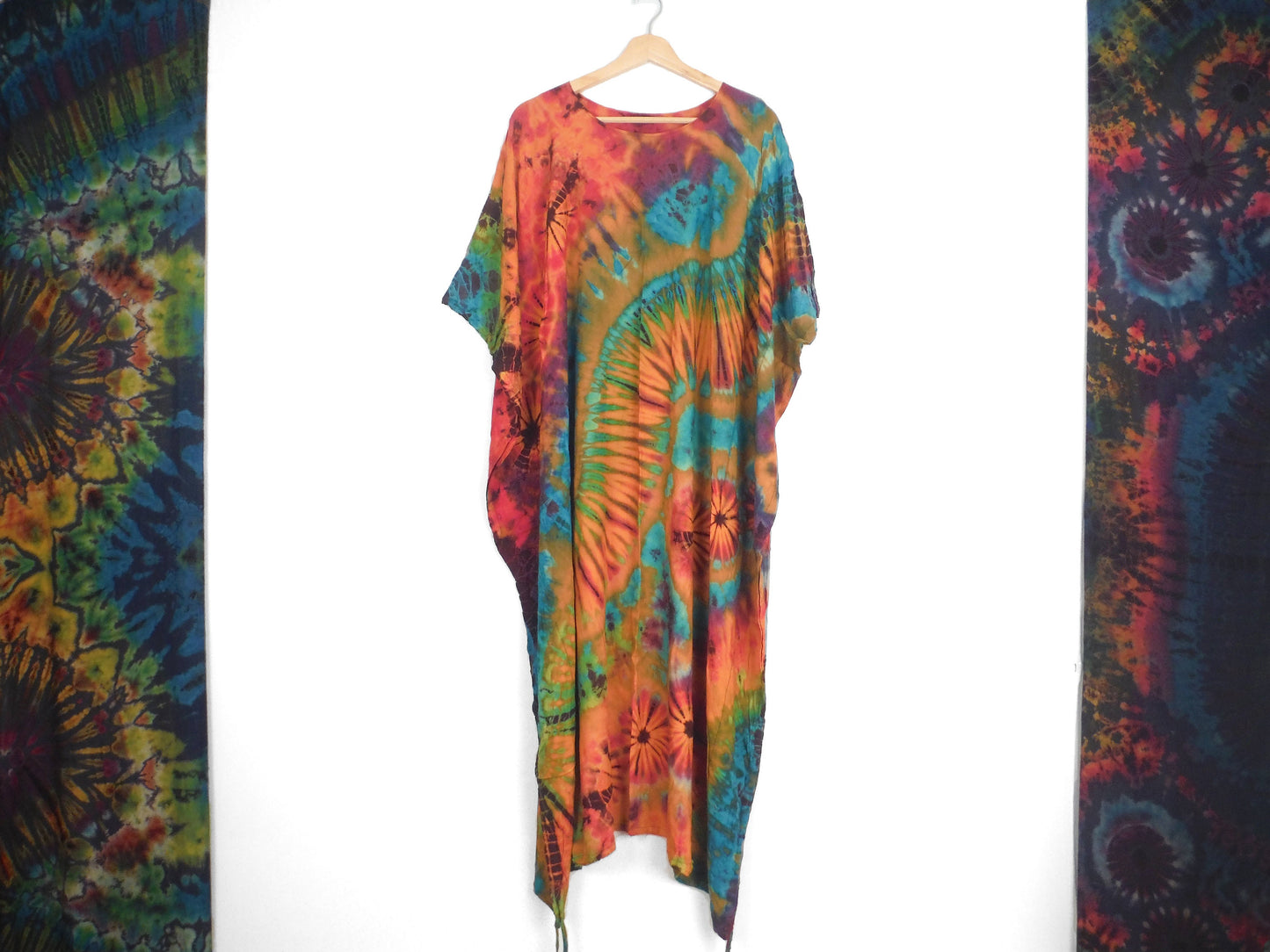 Robe / Haut Poncho Tie-Dye Long Été - Orange Arc-en-Ciel