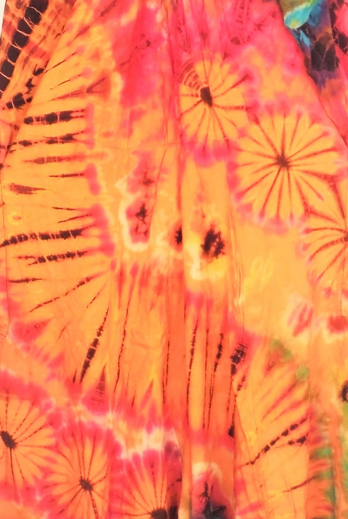 Robe / Haut Poncho Tie-Dye Long Été - Orange Arc-en-Ciel