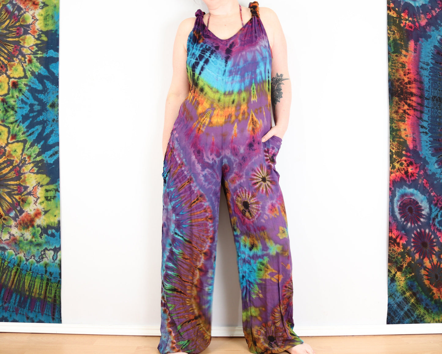 Tie Dye Dungarees - Purple Violet Rainbow - Bare Canvas