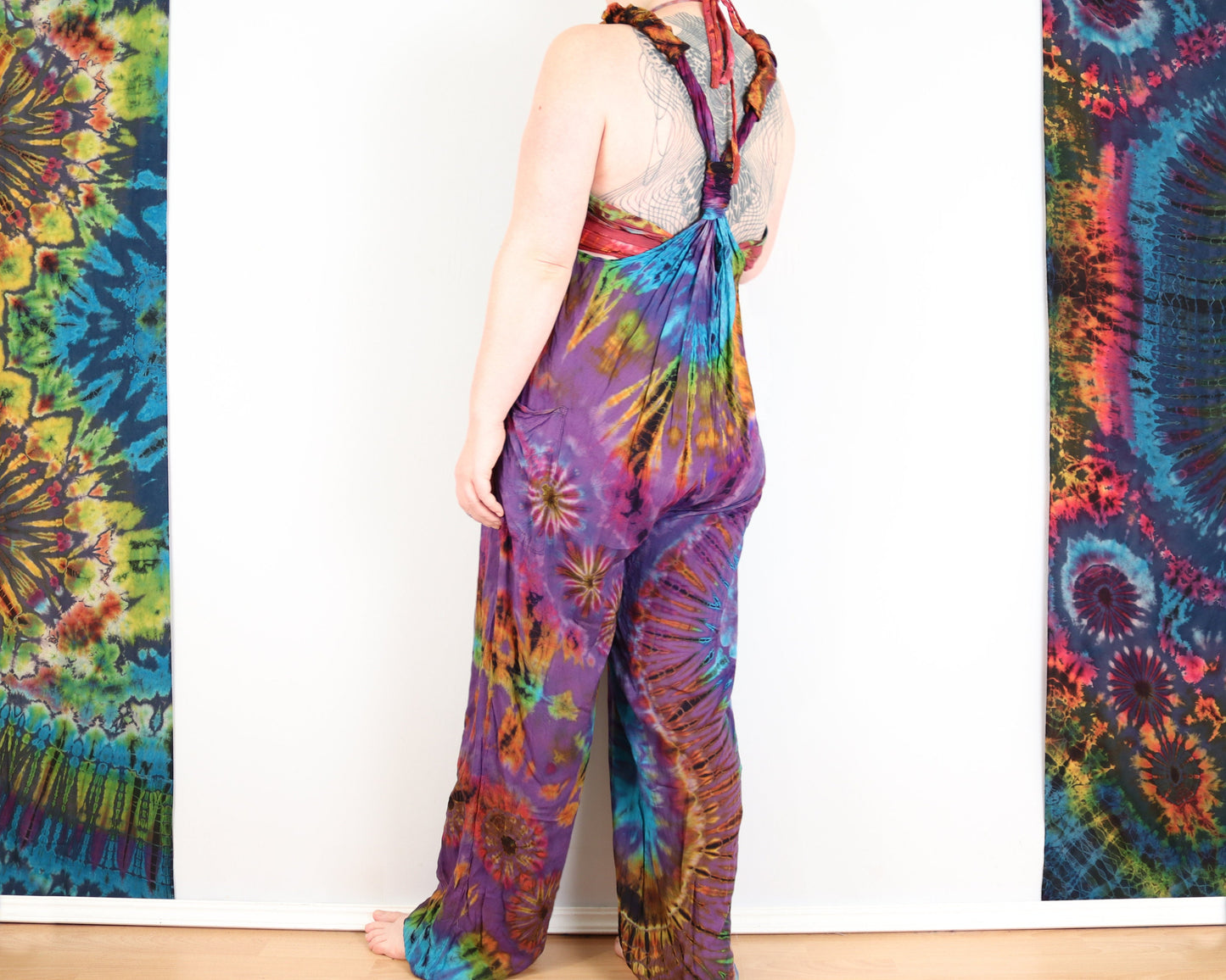 Tie Dye Dungarees - Purple Violet Rainbow - Bare Canvas