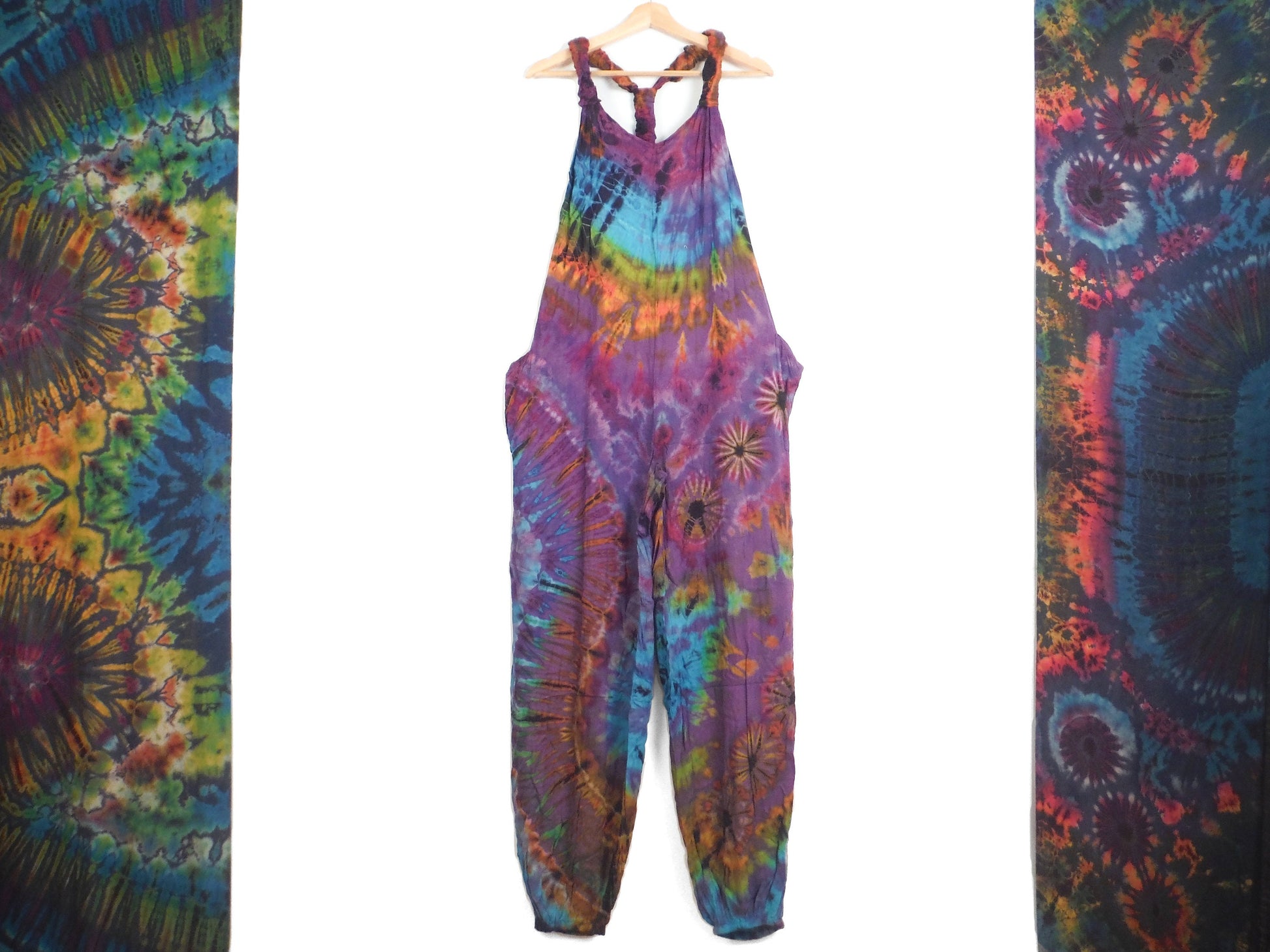 Tie Dye Dungarees - Purple Violet Rainbow - Bare Canvas