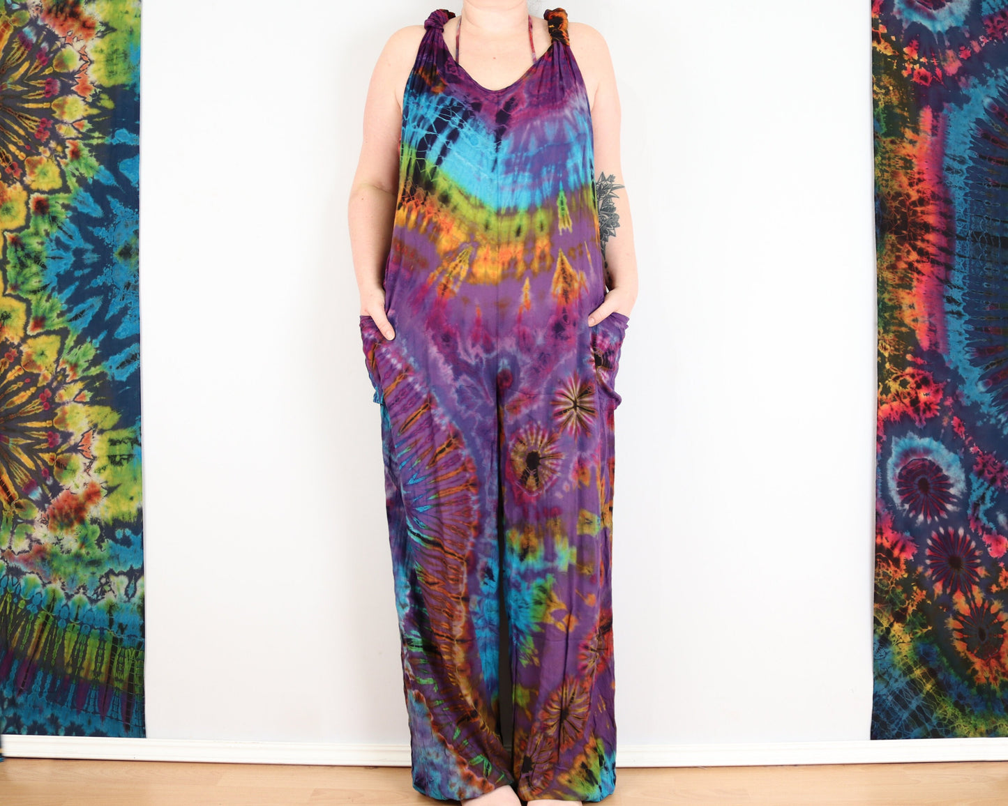 Tie Dye Dungarees - Purple Violet Rainbow - Bare Canvas