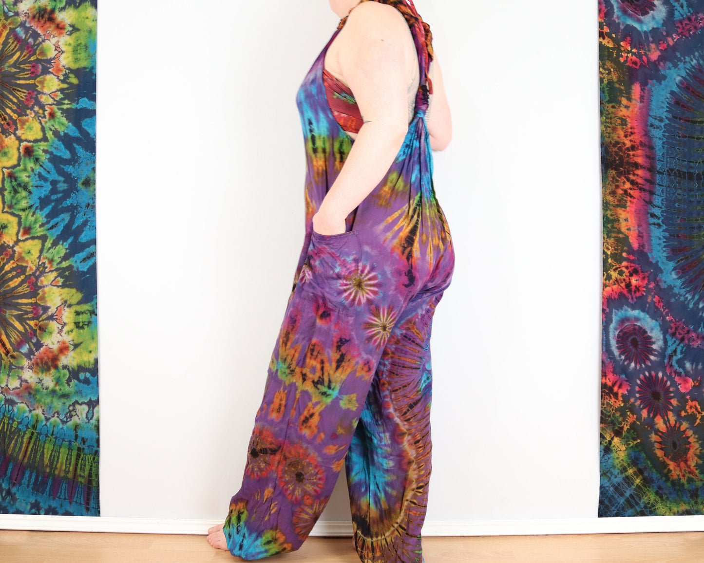 Tie Dye Dungarees - Purple Violet Rainbow - Bare Canvas