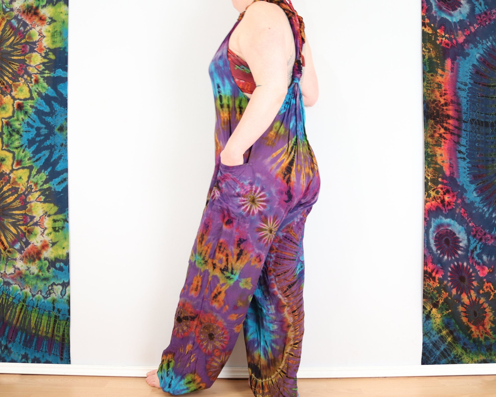 Tie Dye Dungarees - Purple Violet Rainbow - Bare Canvas