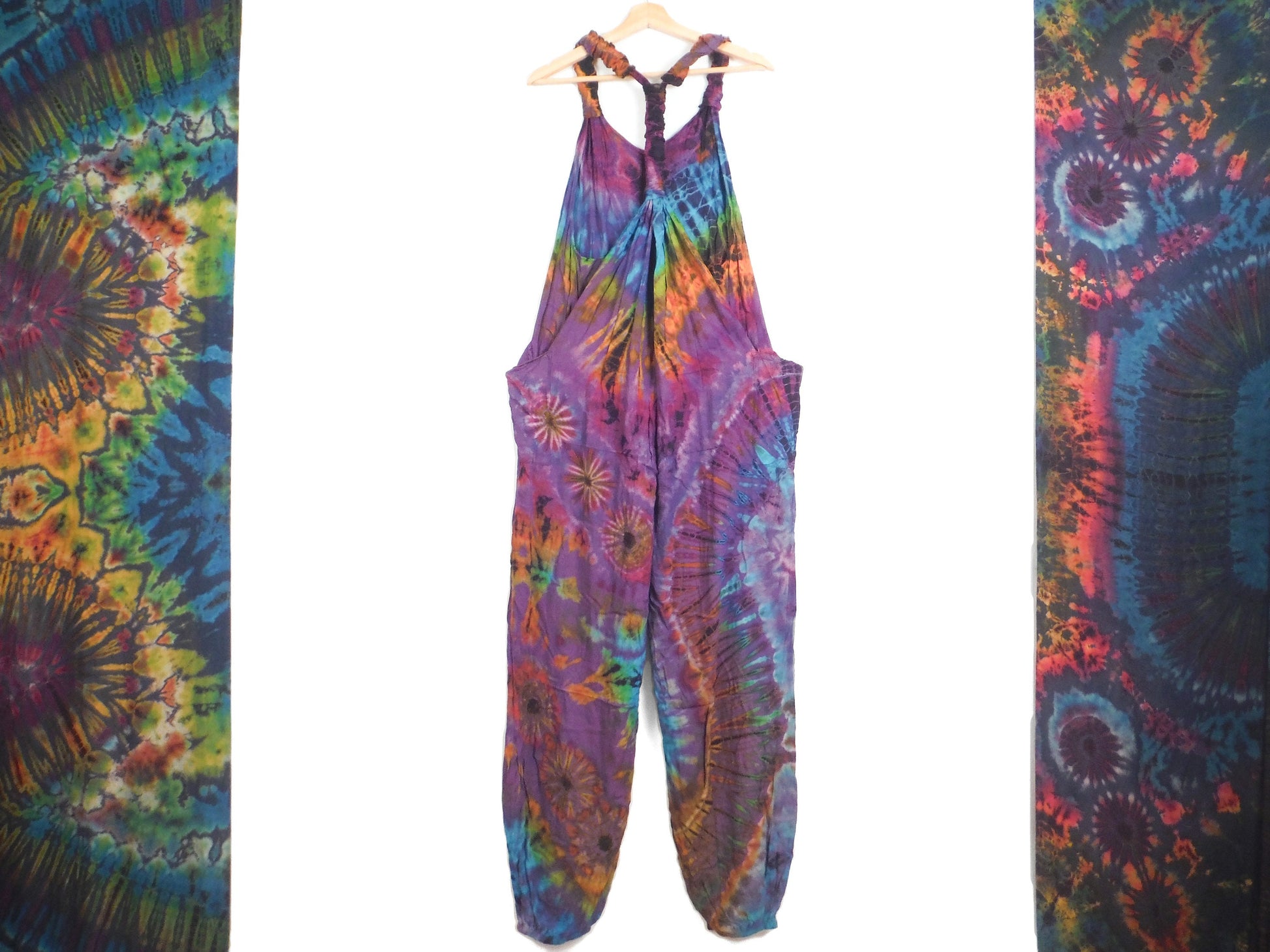Tie Dye Dungarees - Purple Violet Rainbow - Bare Canvas