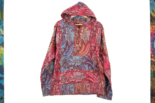 Blanket Hoodie - Burgundy Pink and Blue Indian Flowers - Bare Canvas