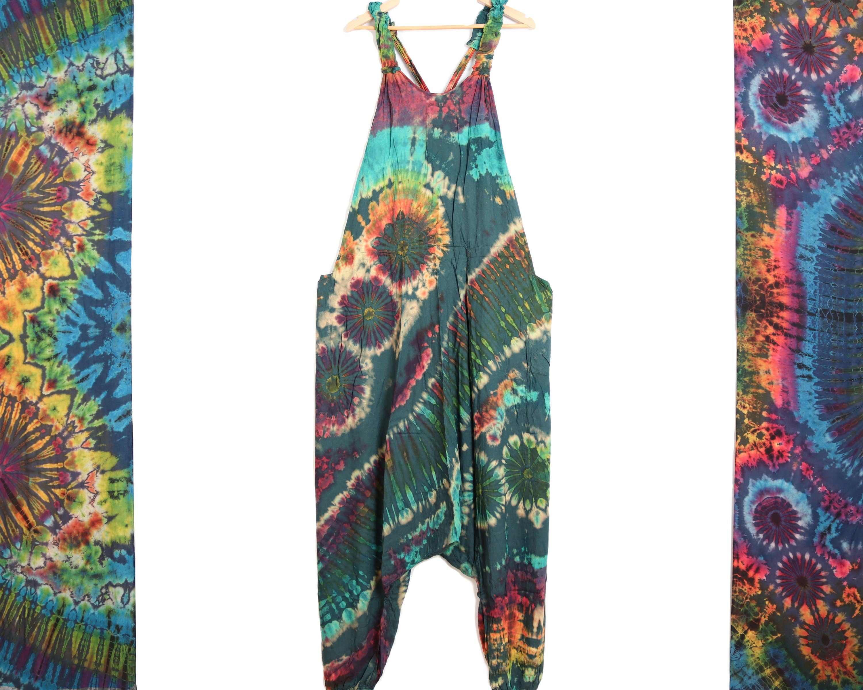 Cotton Harem Dungarees Green