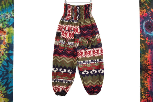 Blanket Trousers - Red Purple and Green Aztec Forest ' - Bare Canvas