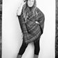 Hooded Blanket Poncho - Brown Cream Green and Pink Paisley Striped - Bare Canvas