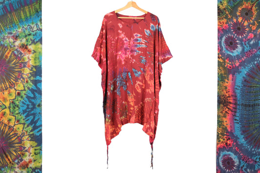 Short Summer Poncho Tie-Dye Dress / Top - Ruby Red Rainbow - Bare Canvas
