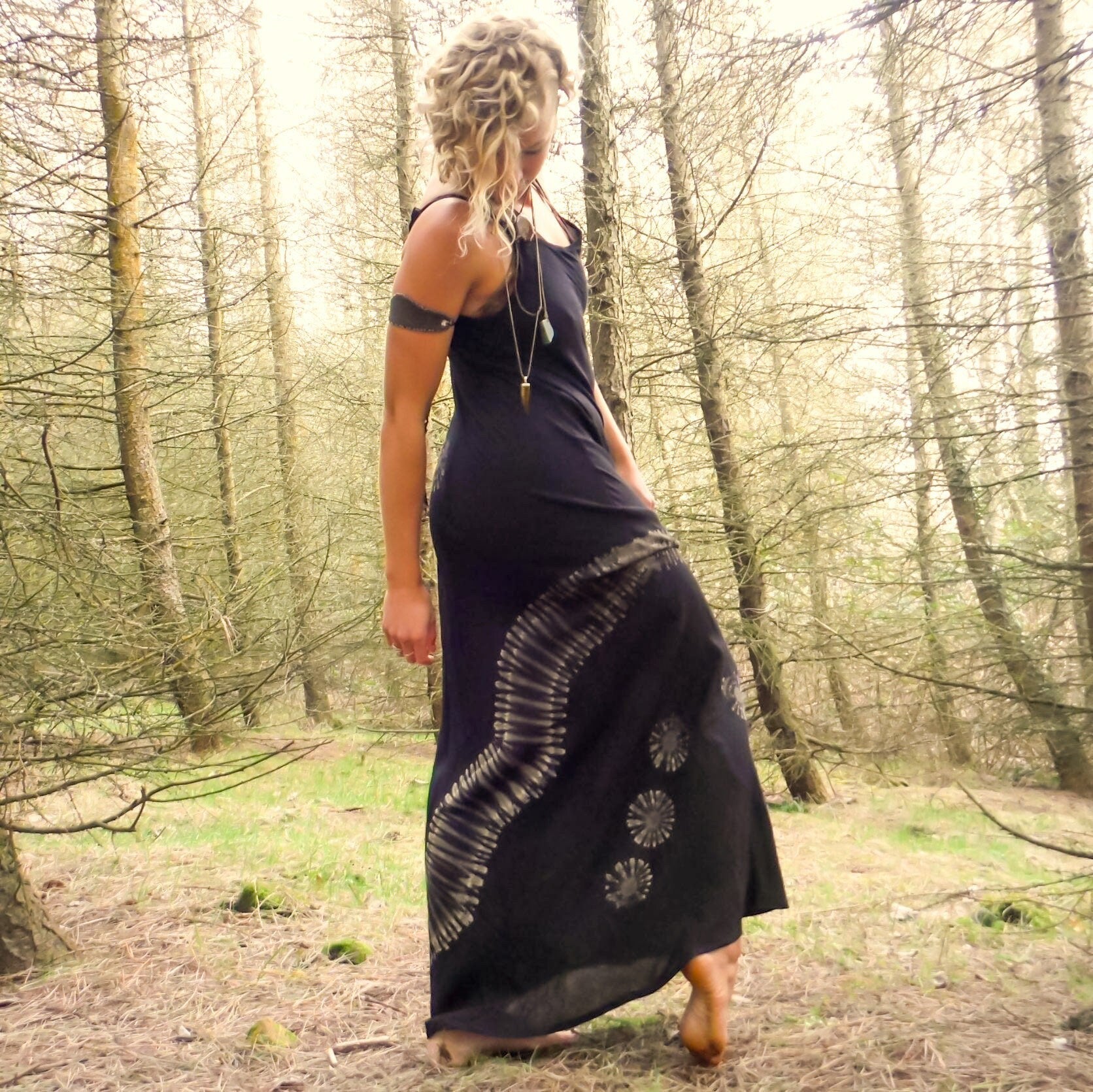 Tie-Dye Maxi Dress - Black and White Bare Canvas Tie-Dye Maxi Dress - Black and White Bare Canvas