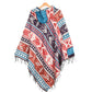 Hooded Blanket Poncho - Cream Blue Purple and Red Aztec