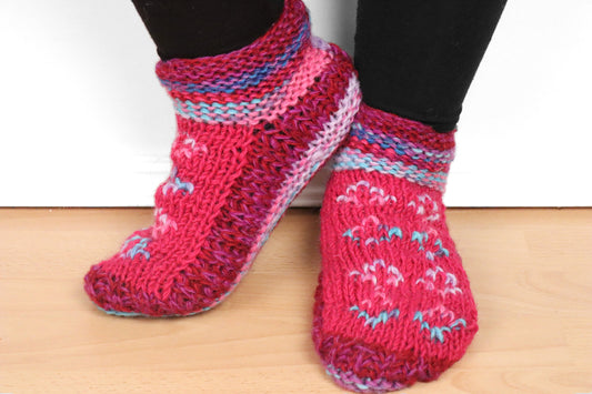 Fleece Lined Cosy Sofa Socks - Pink and Blue