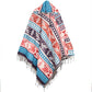 Hooded Blanket Poncho - Cream Blue Purple and Red Aztec