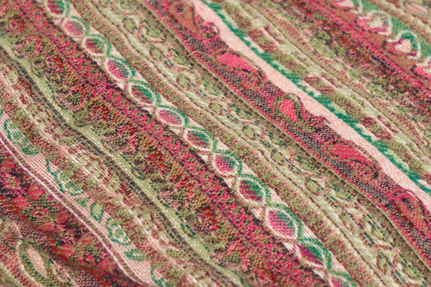 Hooded Blanket Poncho - Brown Cream Green and Pink Paisley Striped - Bare Canvas