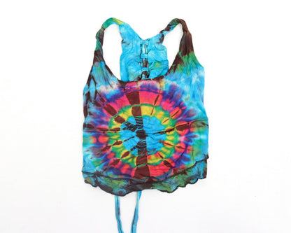 Tie-Dye Lace-Up Crop Top - Aqua Blue Rainbow - Bare Canvas