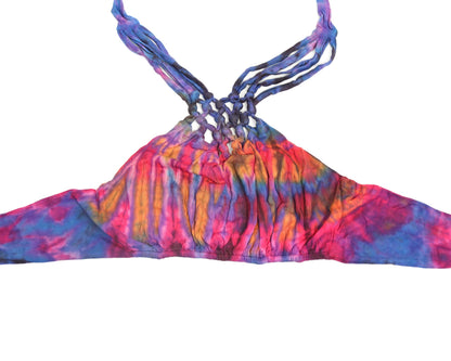 Tie-Dye Lattice Halter Neck Bikini Top - Purple Pink and Orange - Bare Canvas