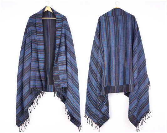 Blanket Scarf / Shawl / Throw - Black and Blue Striped - Bare Canvas